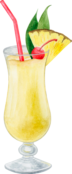 Pina Colada cocktail. Watercolor illustration of alcohol dri