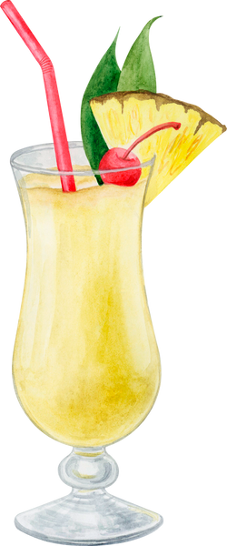 Pina Colada cocktail. Watercolor illustration of alcohol dri